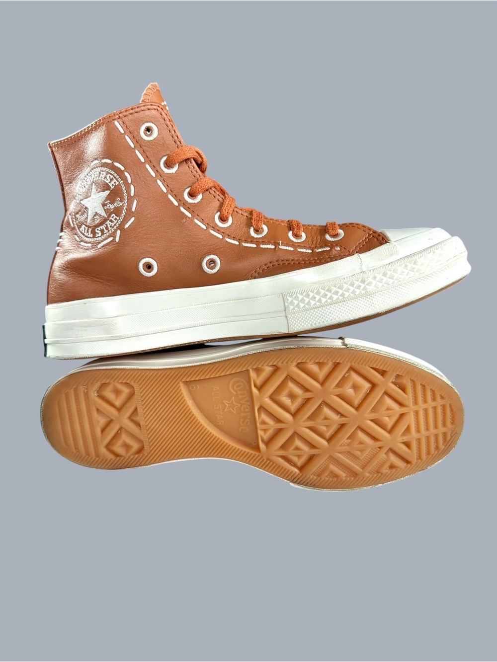 Converse Limited Ed. Chuck 70 Bold Stich Leather ‘Tawny Owl’ High-Top Sneakers - Picture 7 of 11